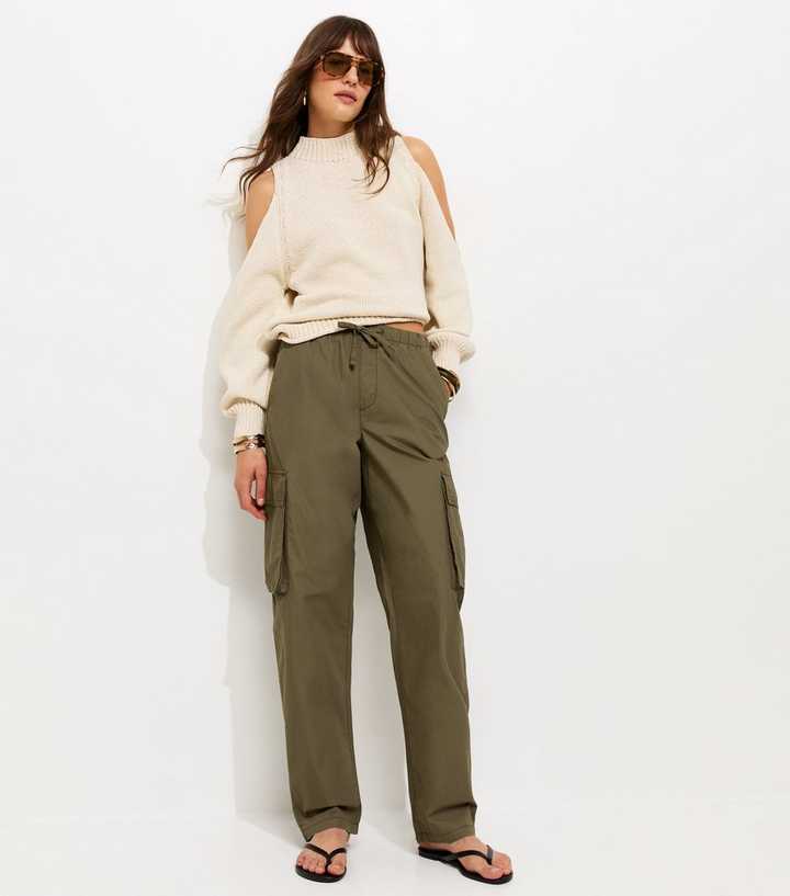 Tall Dark Khaki Cotton Utility Cargo Trousers