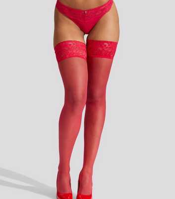 Ann Summers Red Lace Top Glossy Hold Up Tights