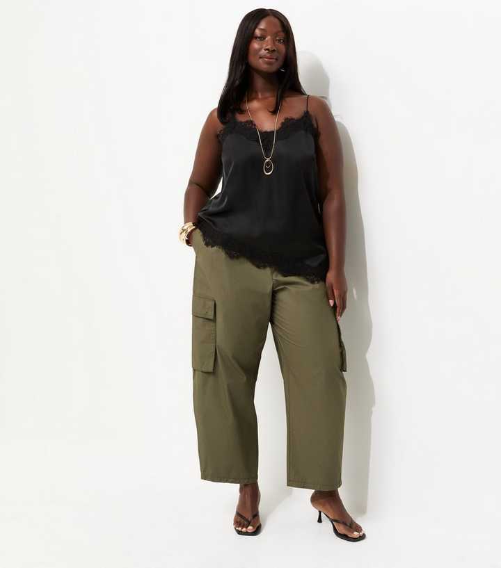 Curves Dark Khaki Utility Cargo Trousers