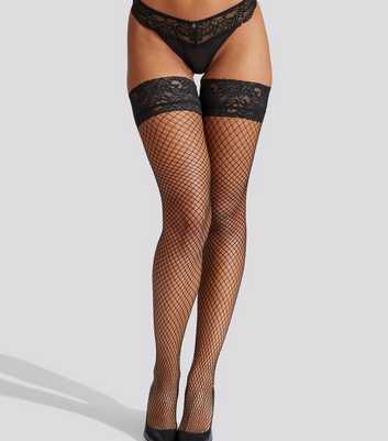 Ann Summers Black Lace Top Fishnet Hold Up Tights