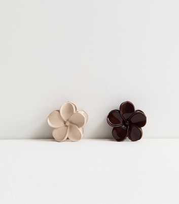 Pack of 2 Brown Tropical Flower Hair Claw Clips
