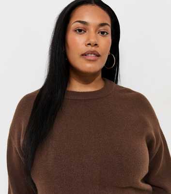 Curves Brown Midweight Knit Crew Neck Jumper