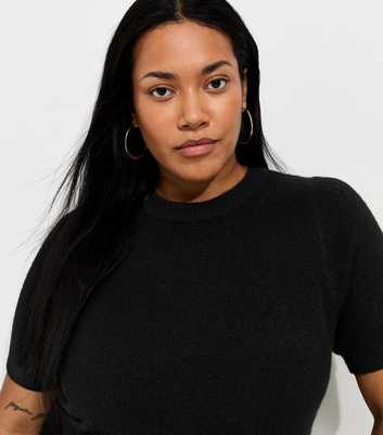 Curves Black Brushed Knit Set In Sleeve T-Shirt