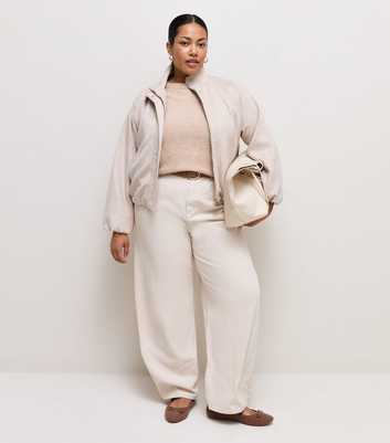 Curves Light Mink Brushed Knit Set In Sleeve T-Shirt