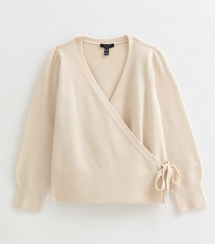 Curves Cream Wrap Front Knitted Jumper