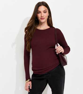 Maternity Dark Burgundy Lightweight Crew Neck Jumper