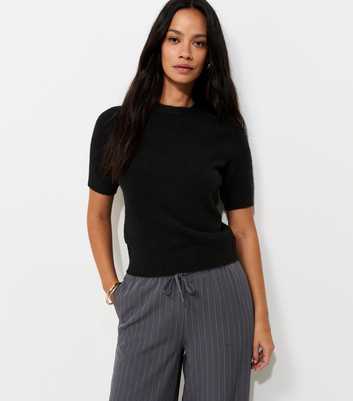 Black Short Sleeve Midweight Knit T-Shirt