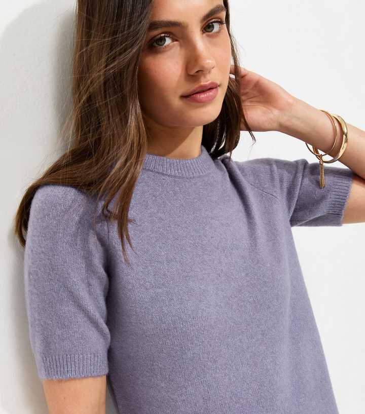 Light Purple Short Sleeve Midweight Knit T-Shirt