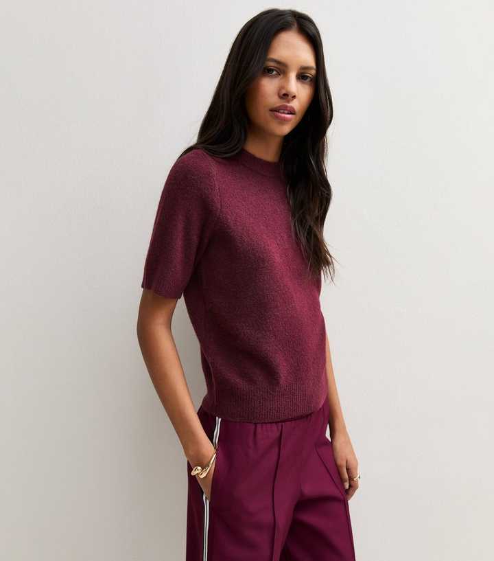 Burgundy Short Sleeve Midweight Knit T-Shirt