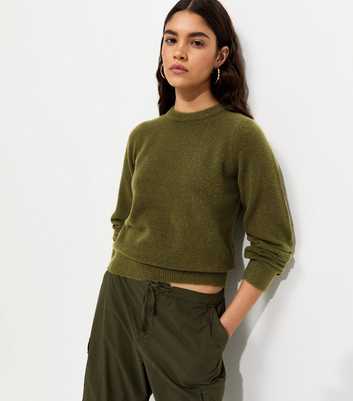 Light Khaki Knitted Crew Neck Jumper