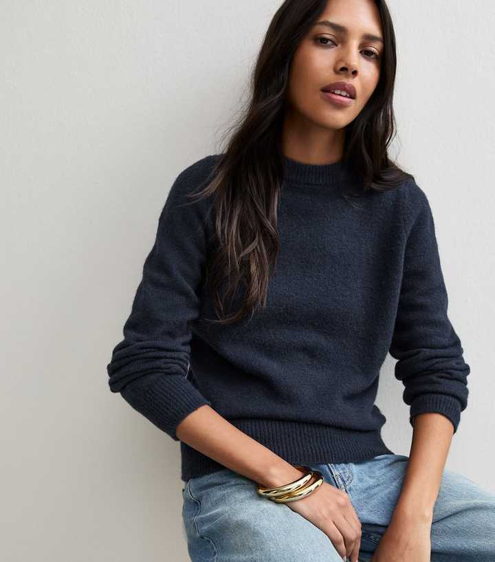 Navy Knitted Crew Neck Jumper