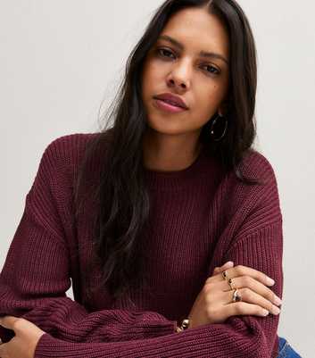 Dark Burgundy Ribbed Knit Jumper