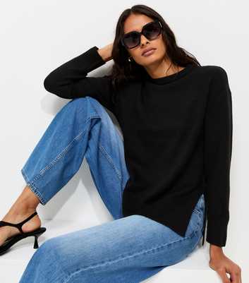 Black Side Split Knitted Jumper