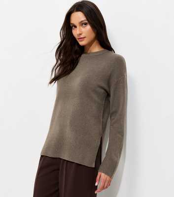 Dark Mink Side Split Knitted Jumper