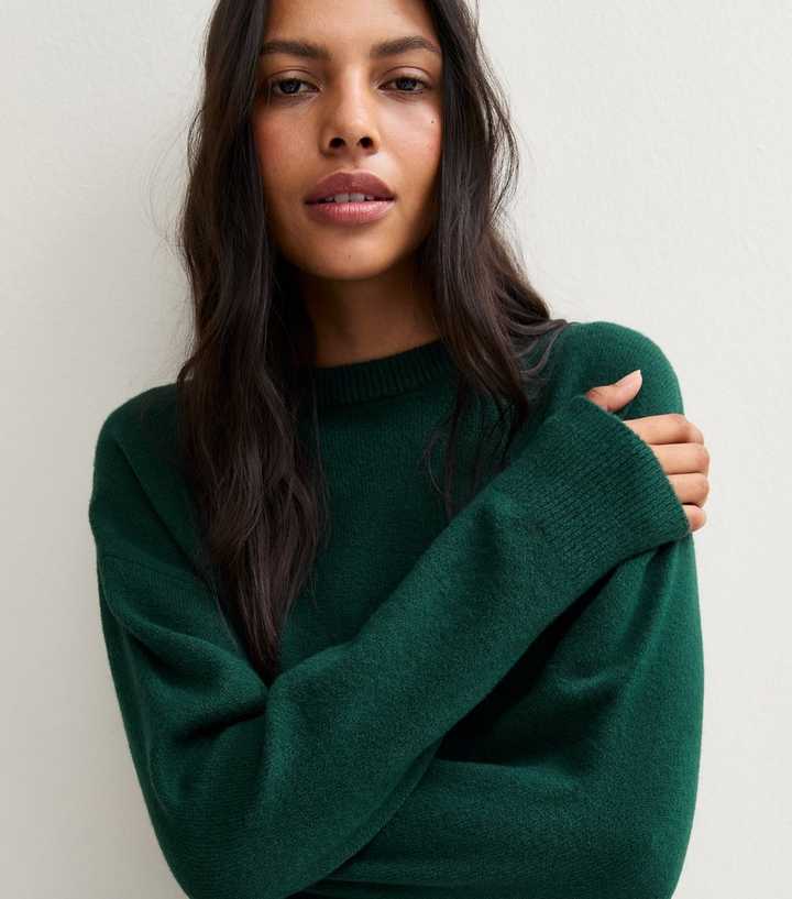 Dark Green Side Split Knitted Jumper