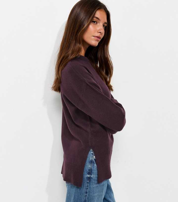 Dark Purple Side Split Knitted Jumper