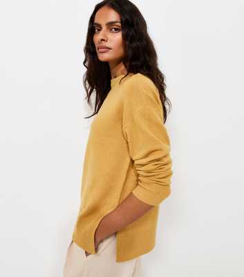 Dark Yellow Side Split Knitted Jumper