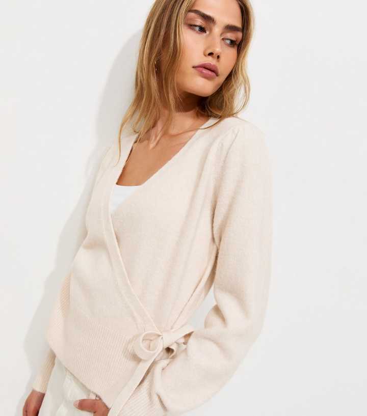 Cream Puff Sleeve Knitted Wrap Jumper