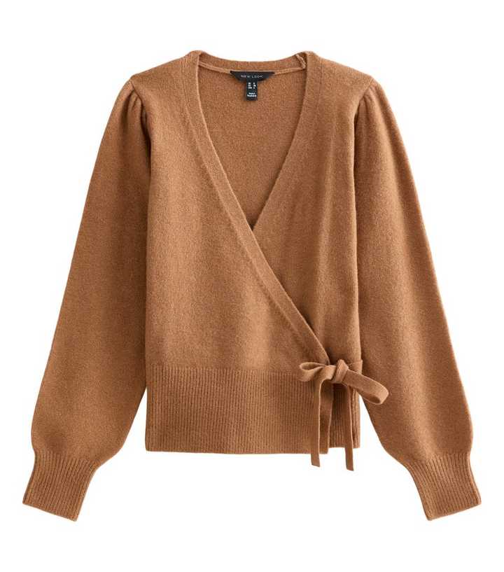 Stone Puff Sleeve Knitted Wrap Jumper