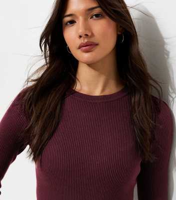 Dark Burgundy Ribbed Lightweight Crew Neck Jumper