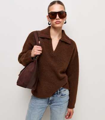 Dark Brown Knitted Polo Jumper