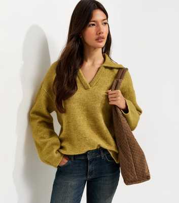 Green Knitted Polo Jumper with Wool