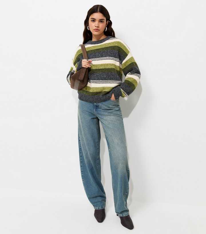 Green Striped Crew Neck Jumper