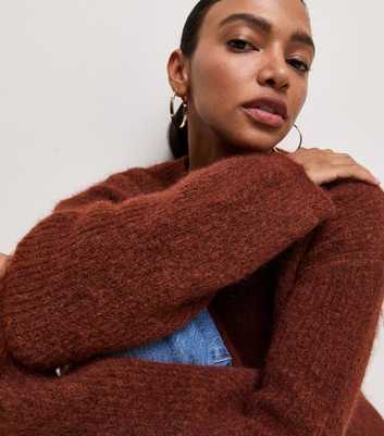 Rust Crew Neck Ribbed Knit Jumper