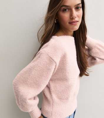 Petite Light Pink Fluffy Slash Neck Jumper