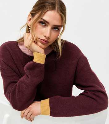Red Midweight Knit Colour Block Crew Neck Jumper