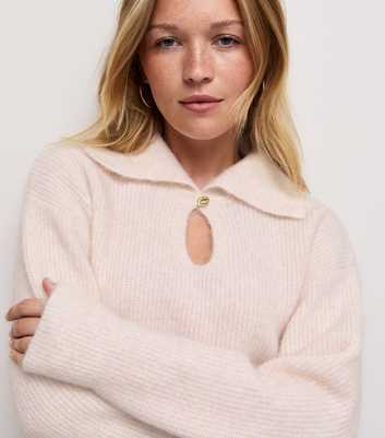 Light Pink Keyhole Collar Sculpted Button Polo Jumper with Wool