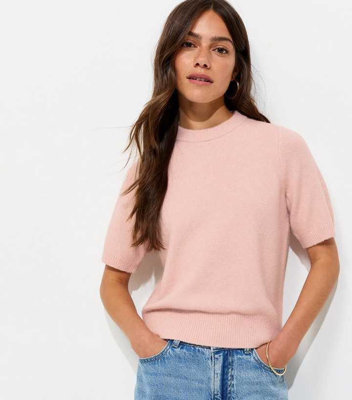 Petite Light Pink Knitted Short Sleeve Top