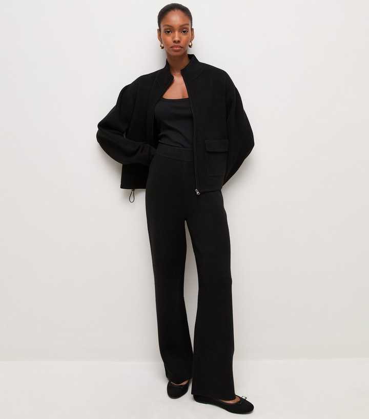 Black Knitted Wide Leg Trousers