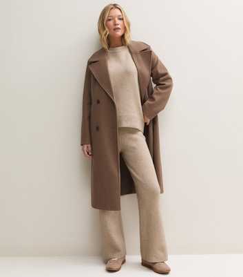 Oatmeal Knitted Wide Leg Trousers