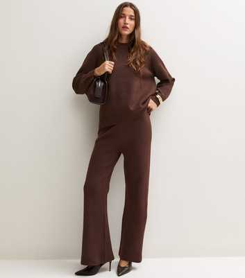 Dark Brown Knitted Wide Leg Trousers
