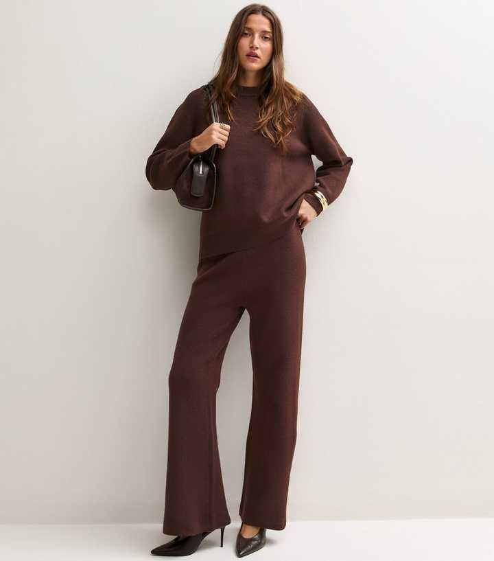 Dark Brown Knitted Wide Leg Trousers
