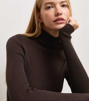 Dark Brown Lightweight Knit Roll Neck Jumper