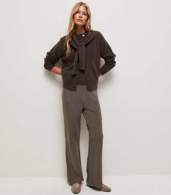Dark Mink Midweight Knit Wide Leg Trousers