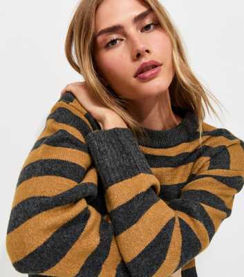 Grey Knitted Striped Jumper