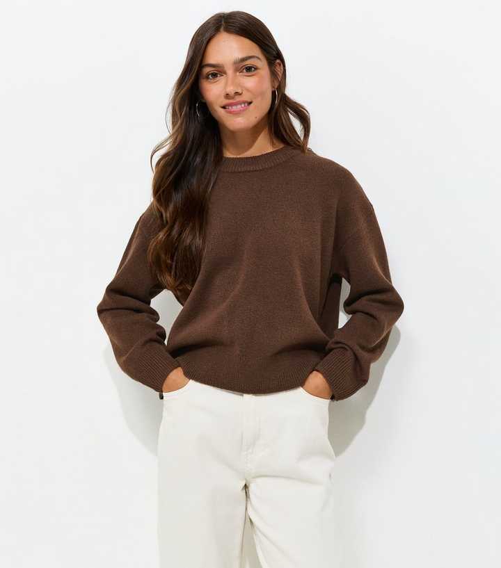 Petite Brown Midweight Crew Neck Jumper