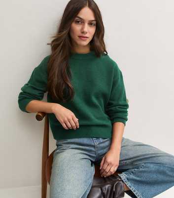 Petite Dark Green Midweight Crew Neck Jumper