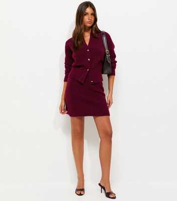 Dark Burgundy Knitted Mini Skirt with Wool