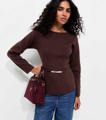 Dark Burgundy Belted Slash Neck Jumper