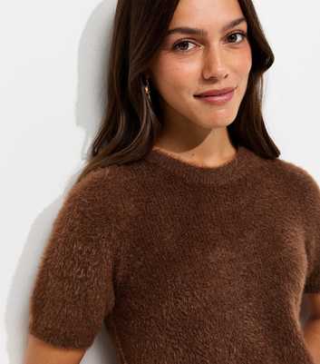Petite Dark Brown Fluffy Short Sleeve Top