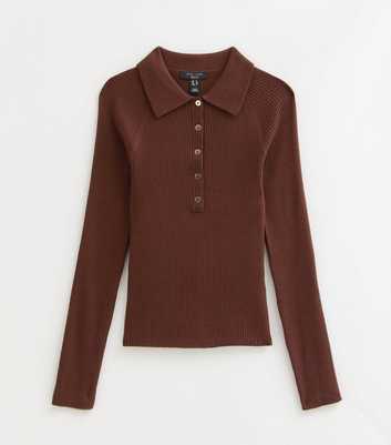 Petite Dark Brown Lightweight Rib Polo Shirt