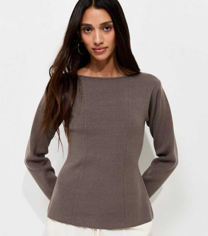 Dark Mink Compact Knit Longline Jumper