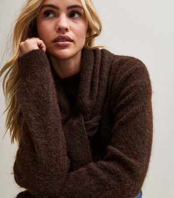Dark Brown Knit Scarf Jumper with Wool