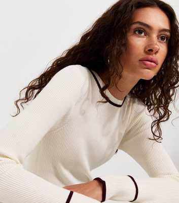 Cream Ribbed Tipped Crew Neck Jumper