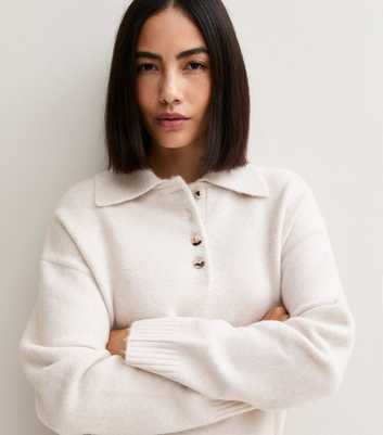 Oatmeal Button Polo Knitted Jumper