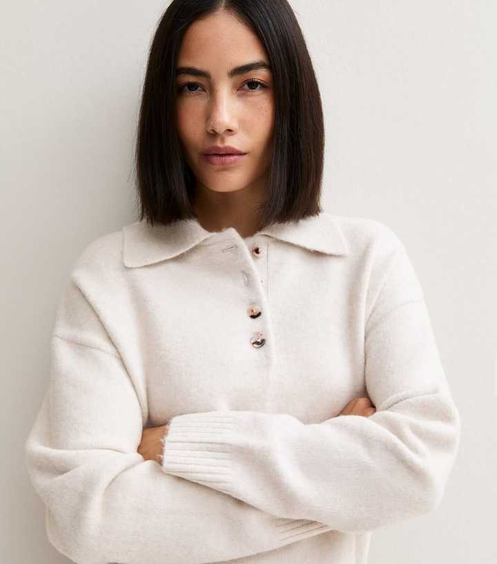 Oatmeal Button Polo Knitted Jumper